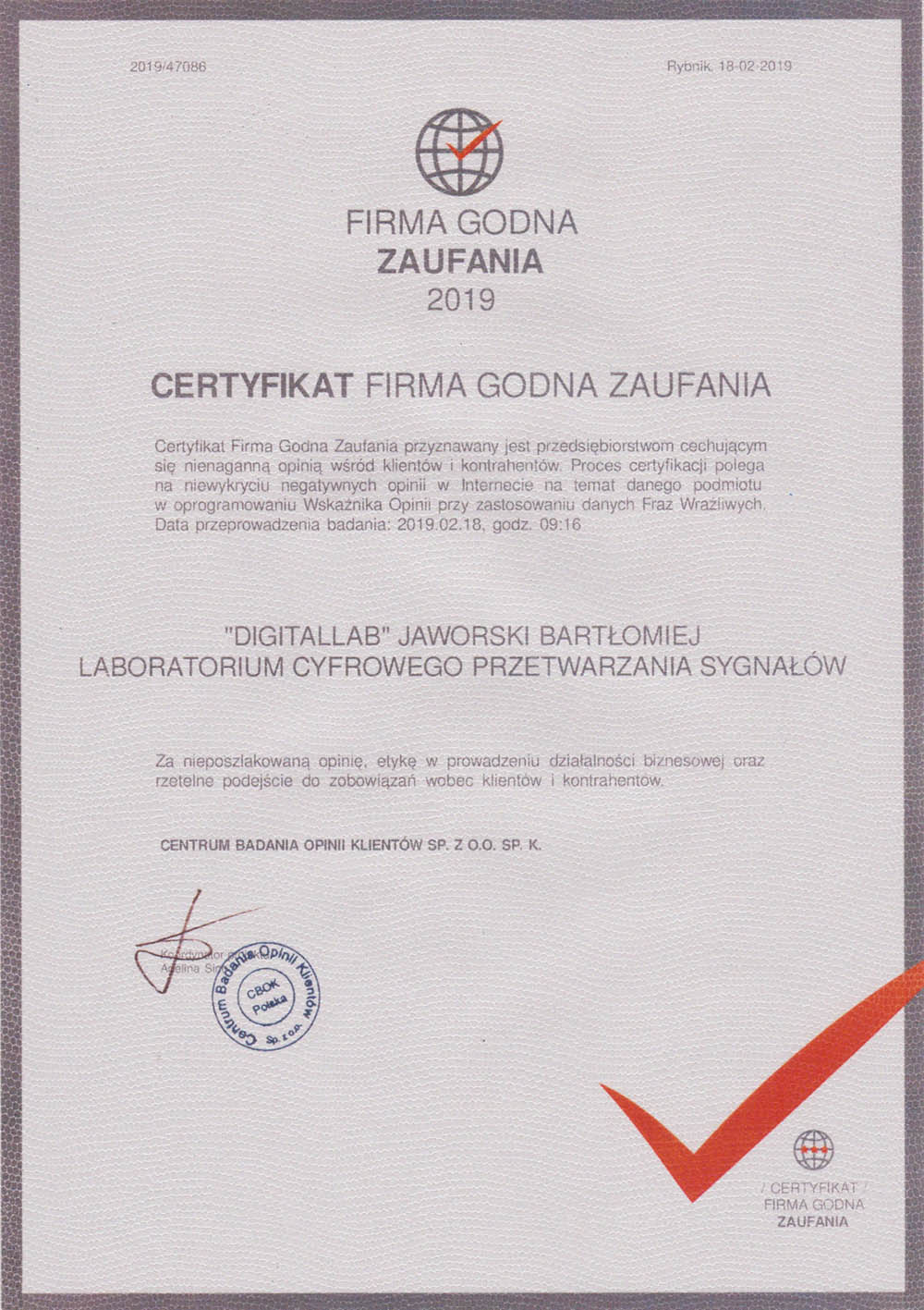 Firma Godna Zaufania digitalLaB.pl
